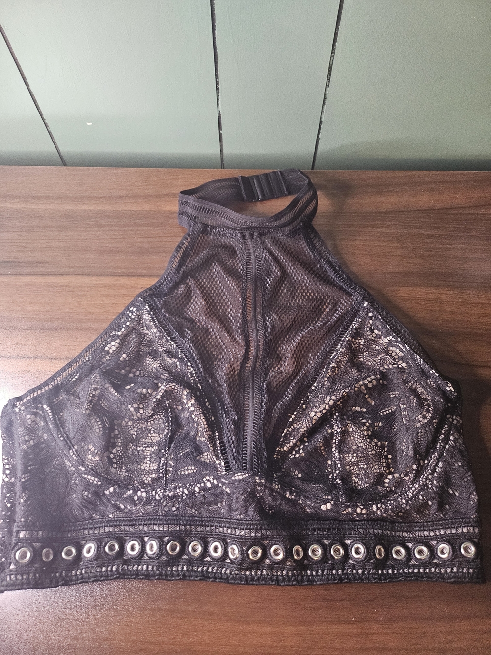 Victoria's Secret Black Lace Halter Bralette with Eyelet Band